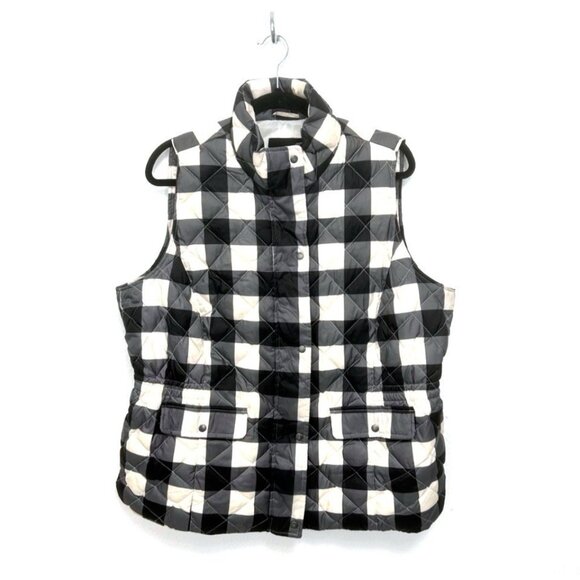 Talbots Down Filled Puffer Vest Buffalo Plaid Check  Black Cream Woman Size 1X - Picture 1 of 10